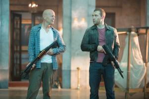 Bruce Willis and Jai Courtney share some father-son bonding time.